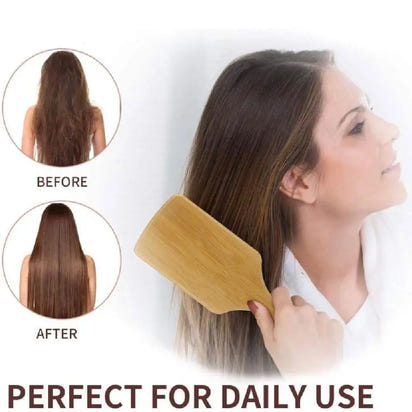 Bamboo Hair Brush, Paddle Detangling Hair Brush Wide-tooth And Tail Comb For Thick/Thin/Curly/Dry Hair