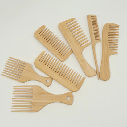 7pcs Multiple Types Natural Bamboo & Wood Handmade Combs Collection, Wide & Fine Teeth