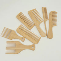 7pcs Multiple Types Natural Bamboo & Wood Handmade Combs Collection, Wide & Fine Teeth