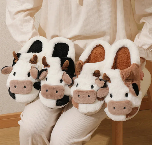 Winter Cow Indoor Anti Slip Comfortable Cotton Slippers for Men and Women