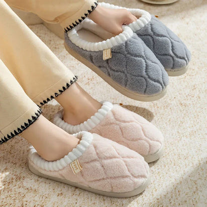 Couple Winter Toe Wrap Warm Plaid Cotton Slippers Thick Soft Sole Slides Men Women Indoor Floor Flat Home Non-slip Shoes