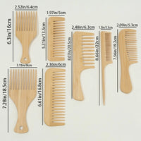 7pcs Multiple Types Natural Bamboo & Wood Handmade Combs Collection, Wide & Fine Teeth