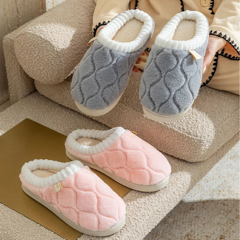 Couple Winter Toe Wrap Warm Plaid Cotton Slippers Thick Soft Sole Slides Men Women Indoor Floor Flat Home Non-slip Shoes
