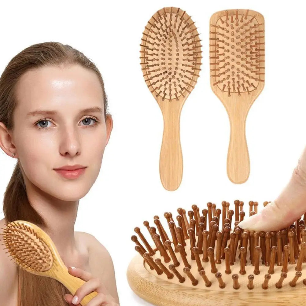 Bamboo Hair Brush, Paddle Detangling Hair Brush Wide-tooth And Tail Comb For Thick/Thin/Curly/Dry Hair