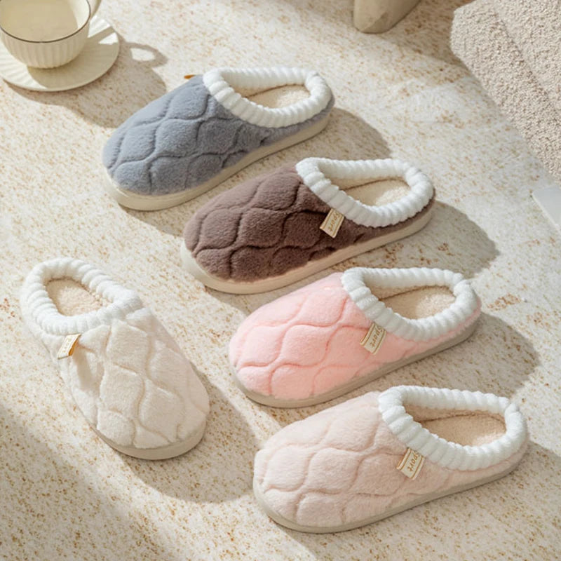 Couple Winter Toe Wrap Warm Plaid Cotton Slippers Thick Soft Sole Slides Men Women Indoor Floor Flat Home Non-slip Shoes